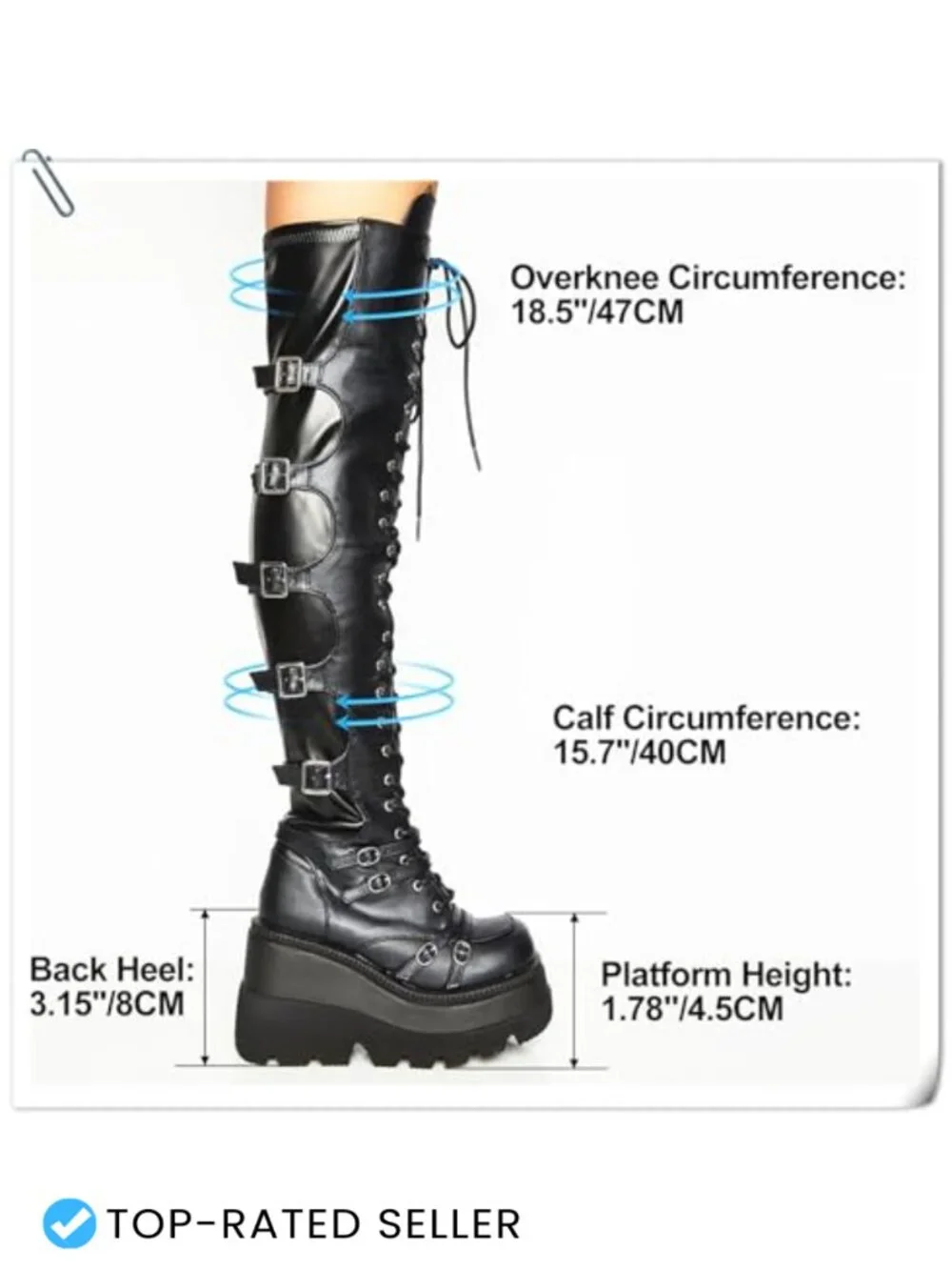 Over the Knee Platform Goth Boots Chunky Heel Faux Leather Lace Up Side Zip